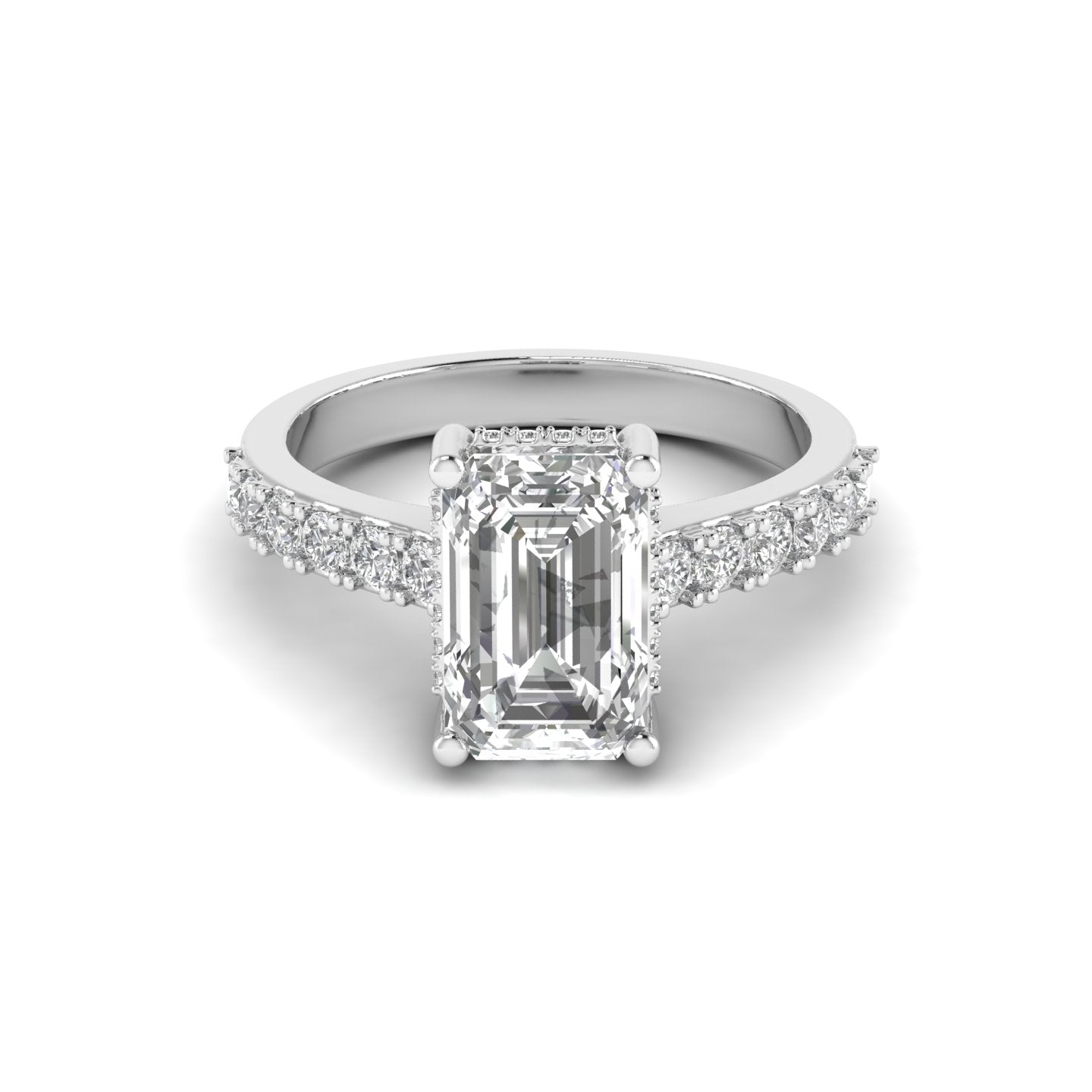 White Gold Studded 3.7 Carat Lab Grown Diamond Ring-F Color VS1 Clarity.